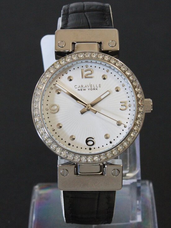 Caravelle Ladies Dress Watch By Bulova Crystal Bezel Reversible Strap 32mm main image 11